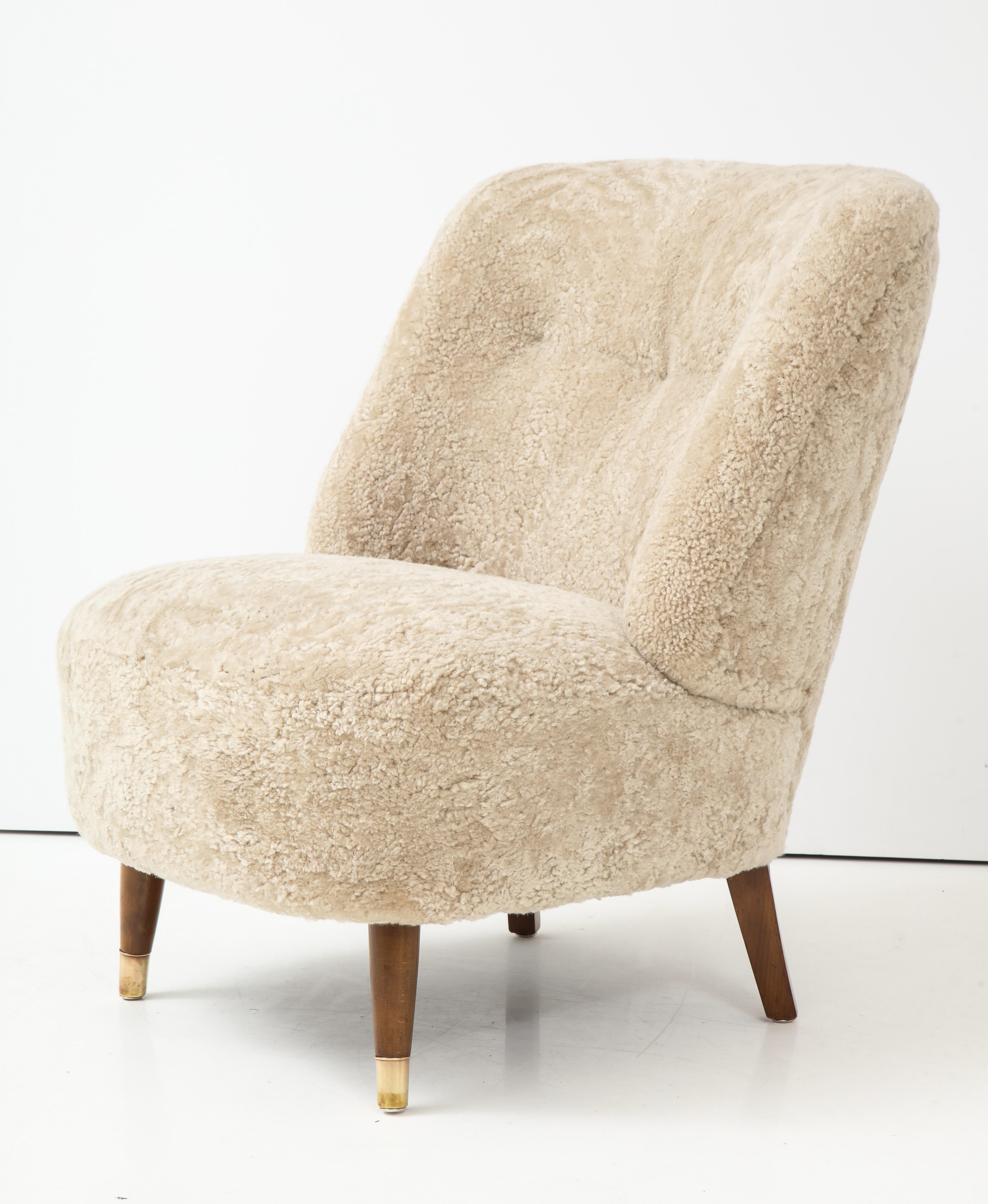 Pair of Danish Design Sheepskin Upholstered Chairs, circa 1930s 3