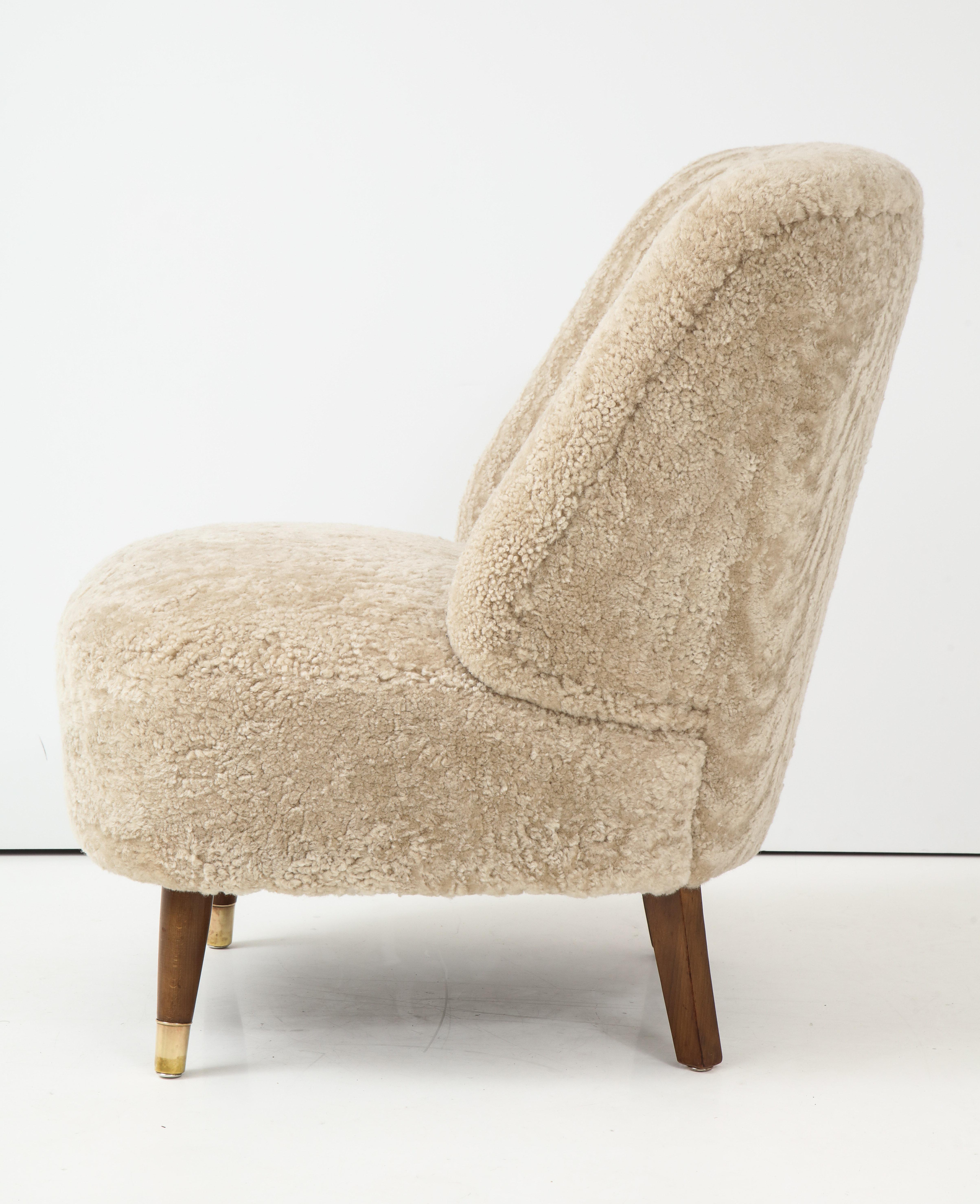 Pair of Danish Design Sheepskin Upholstered Chairs, circa 1930s 4