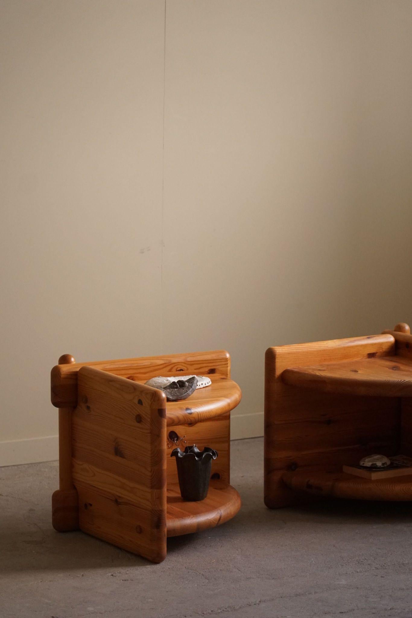 Organic Modern A Pair of Danish Mid Century Bed Side Tables in Solid Pine, 1960s For Sale