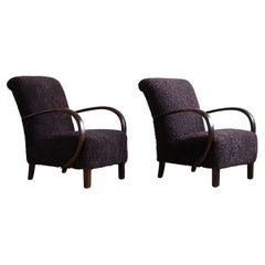 A Pair of Danish Mid Century Modern Lounge Chairs in Beech & Lambswool, 1940s