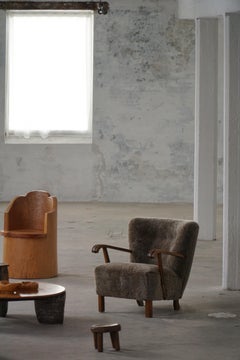 Paire de chaises longues danoises modernes du milieu du siècle dernier en hêtre et laine d'agneau, années 1950