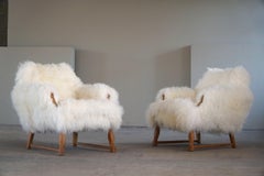 Pair of Danish Mid-Century Modern Lounge Chairs in Lambswool from Tibet, 1950s
