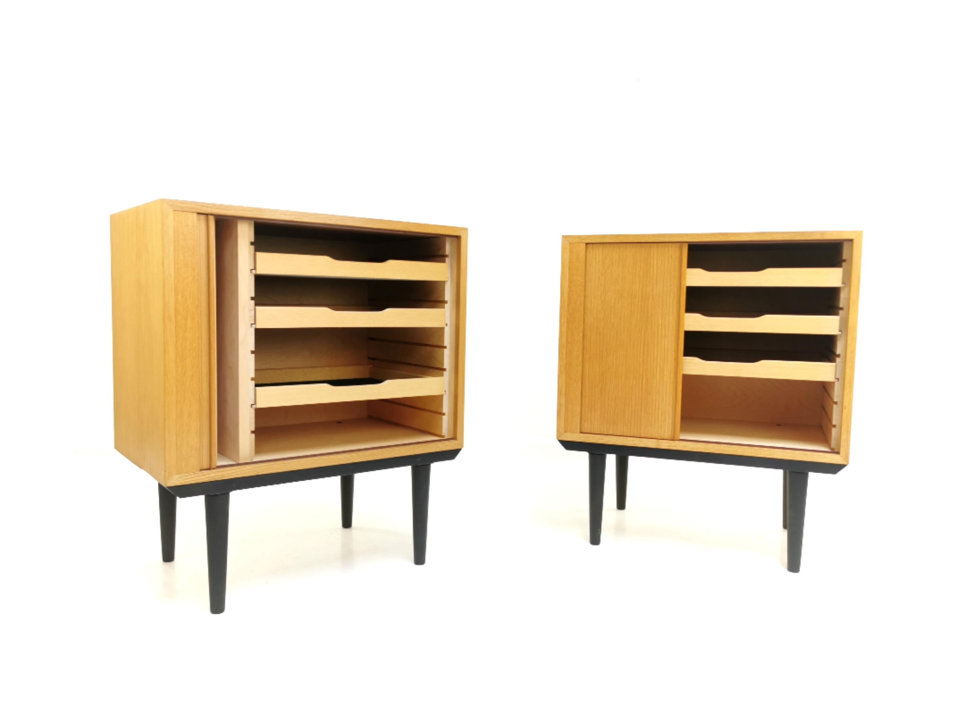 Oak Pair of Danish Midcentury Tambour Cabinets by Hundevad, 1970s
