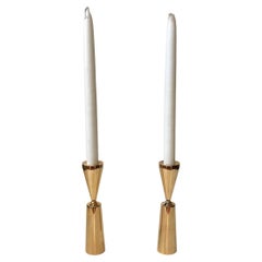 A Pair of Danish Modern Gold Plated Brass Candlesticks by Alicia Design