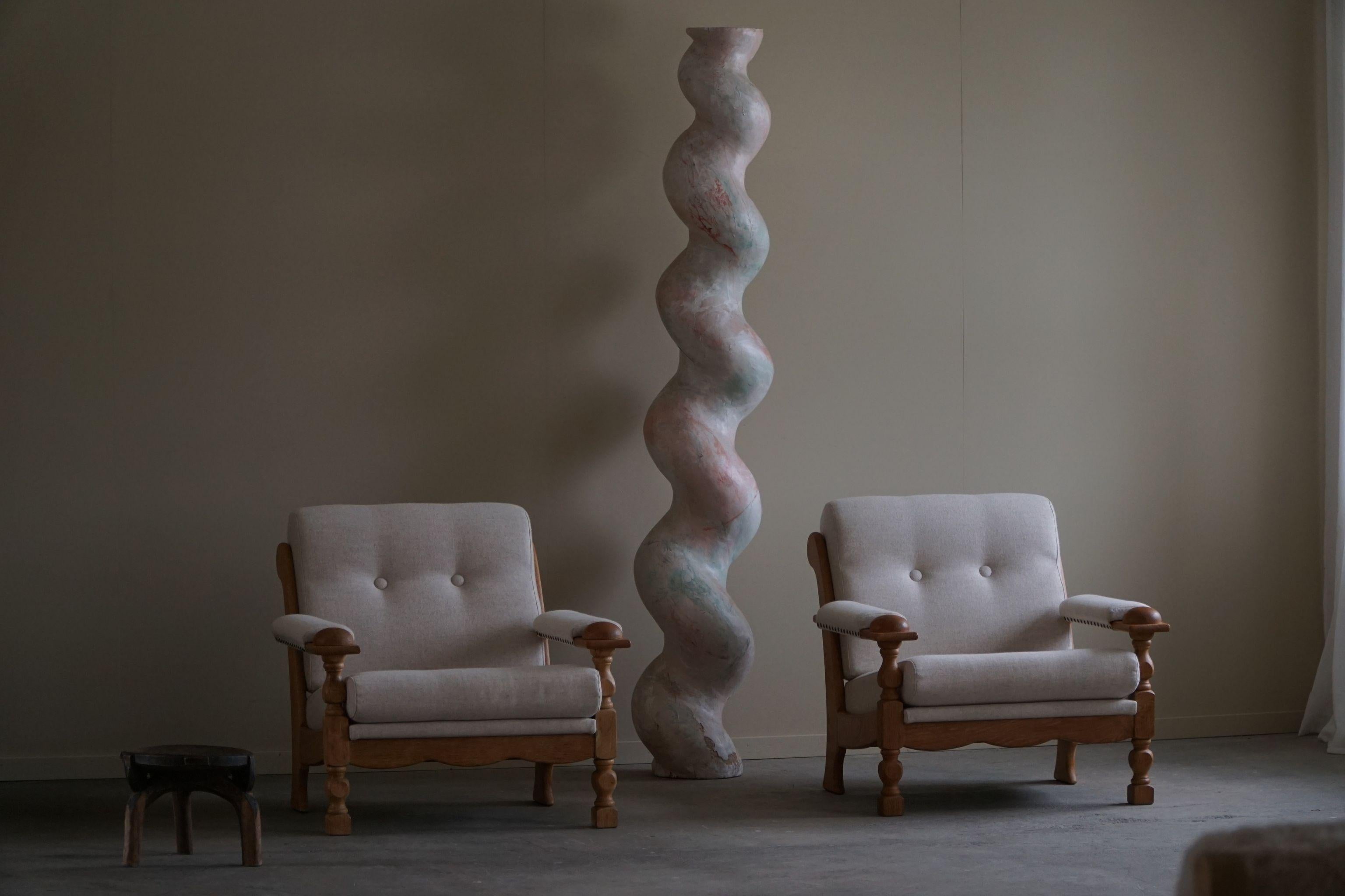 A Pair of Danish Modern Lounge Chairs in Oak & Wool, Henning Kjærnulf, 1960s 13