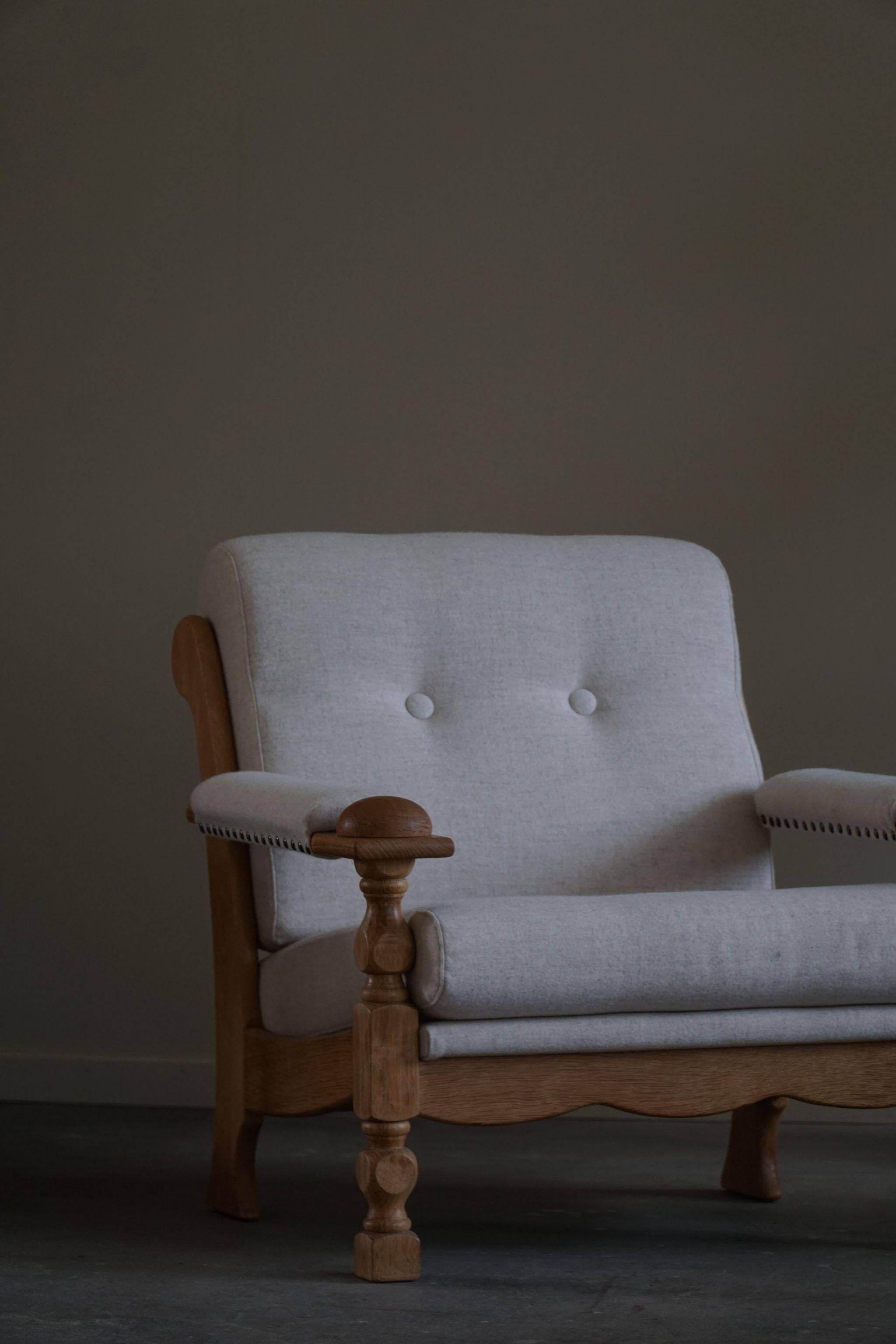 A Pair of Danish Modern Lounge Chairs in Oak & Wool, Henning Kjærnulf, 1960s 14
