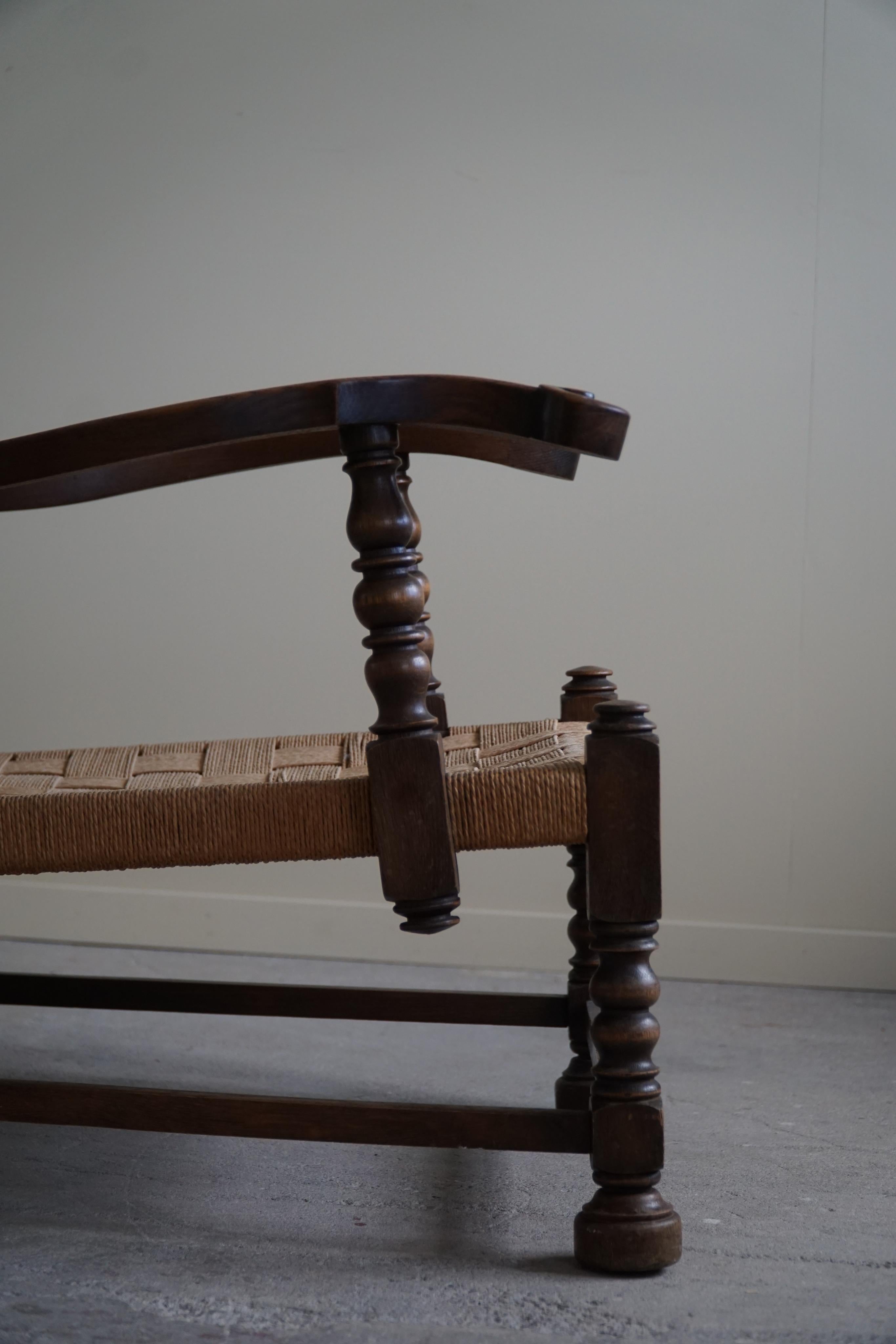 A Pair of Danish Modern, Sculptural Vintage Armchair in Oak and Papercord, 1940s For Sale 2