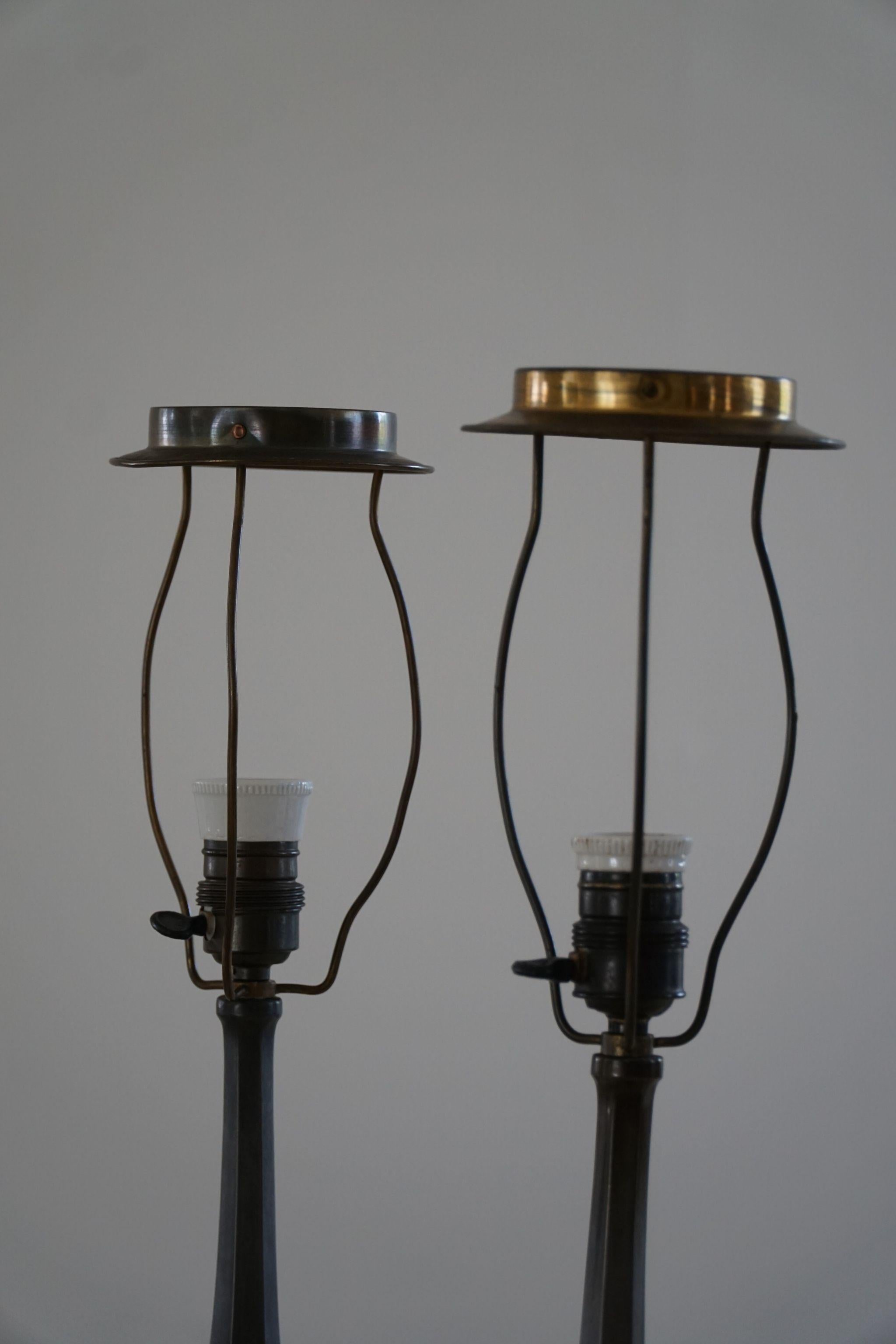 A Pair of Danish Modern Table Lamps from Just Andersen in Diskometal, 1920s 7