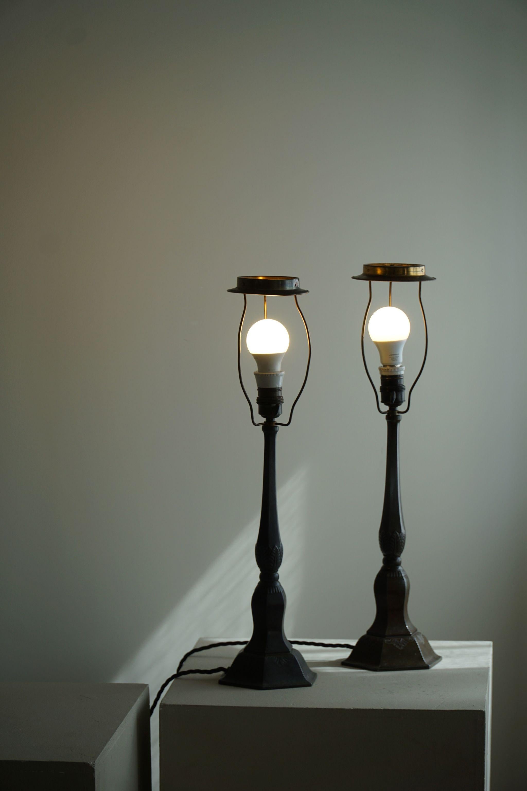 A Pair of Danish Modern Table Lamps from Just Andersen in Diskometal, 1920s 13