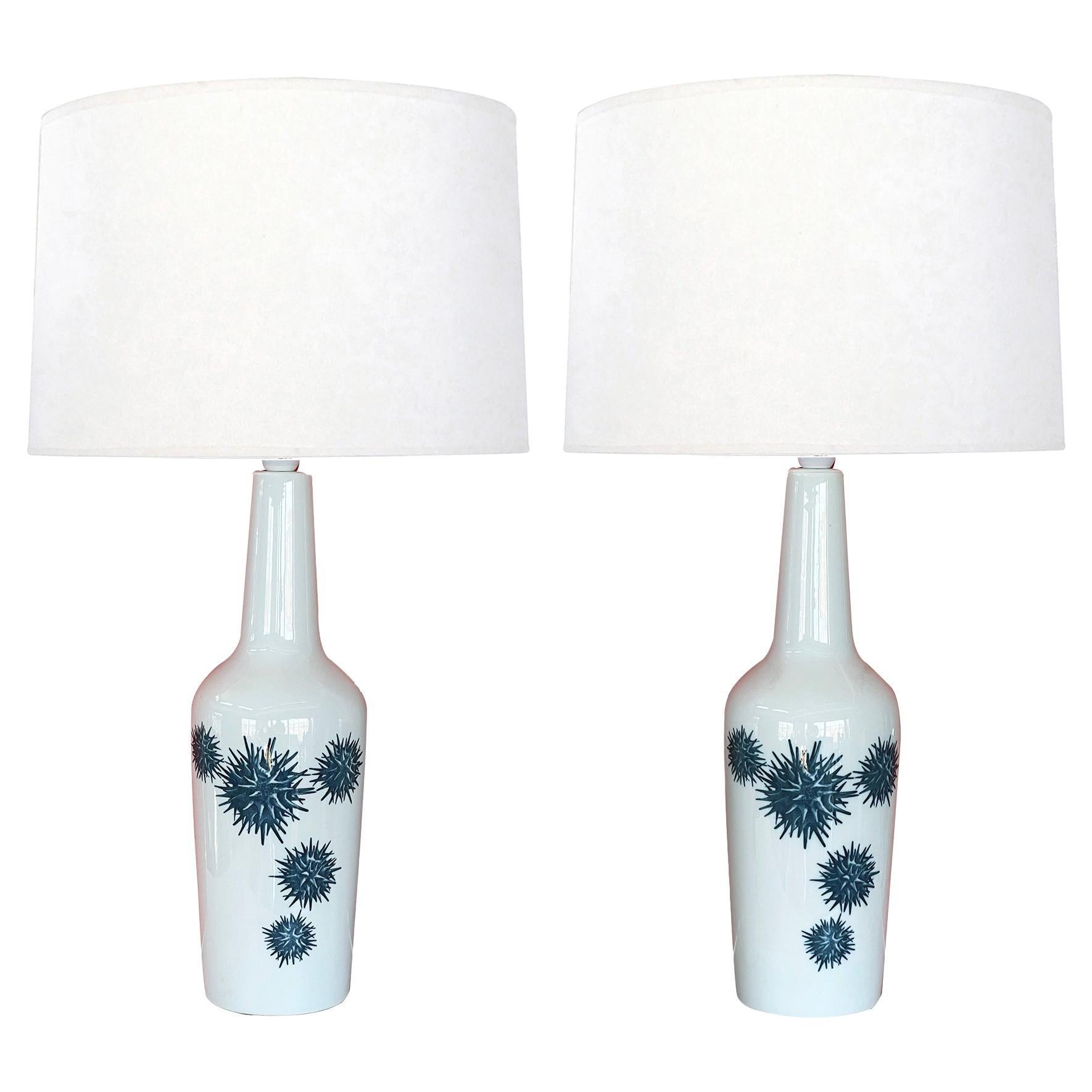 A Pair of Danish Royal Copenhagen for Fog & Mørup Blue & White Porcelain Lamps For Sale