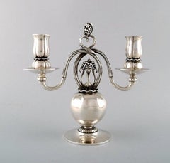 Pair of Danish Silver Two-Light Candelabras, Designed by Georg Jensen