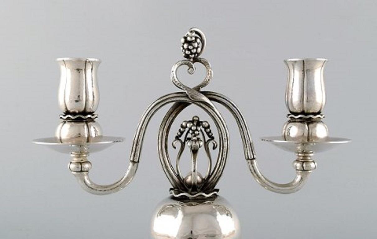 Art Nouveau Pair of Danish Silver Two-Light Candelabras, Designed by Georg Jensen