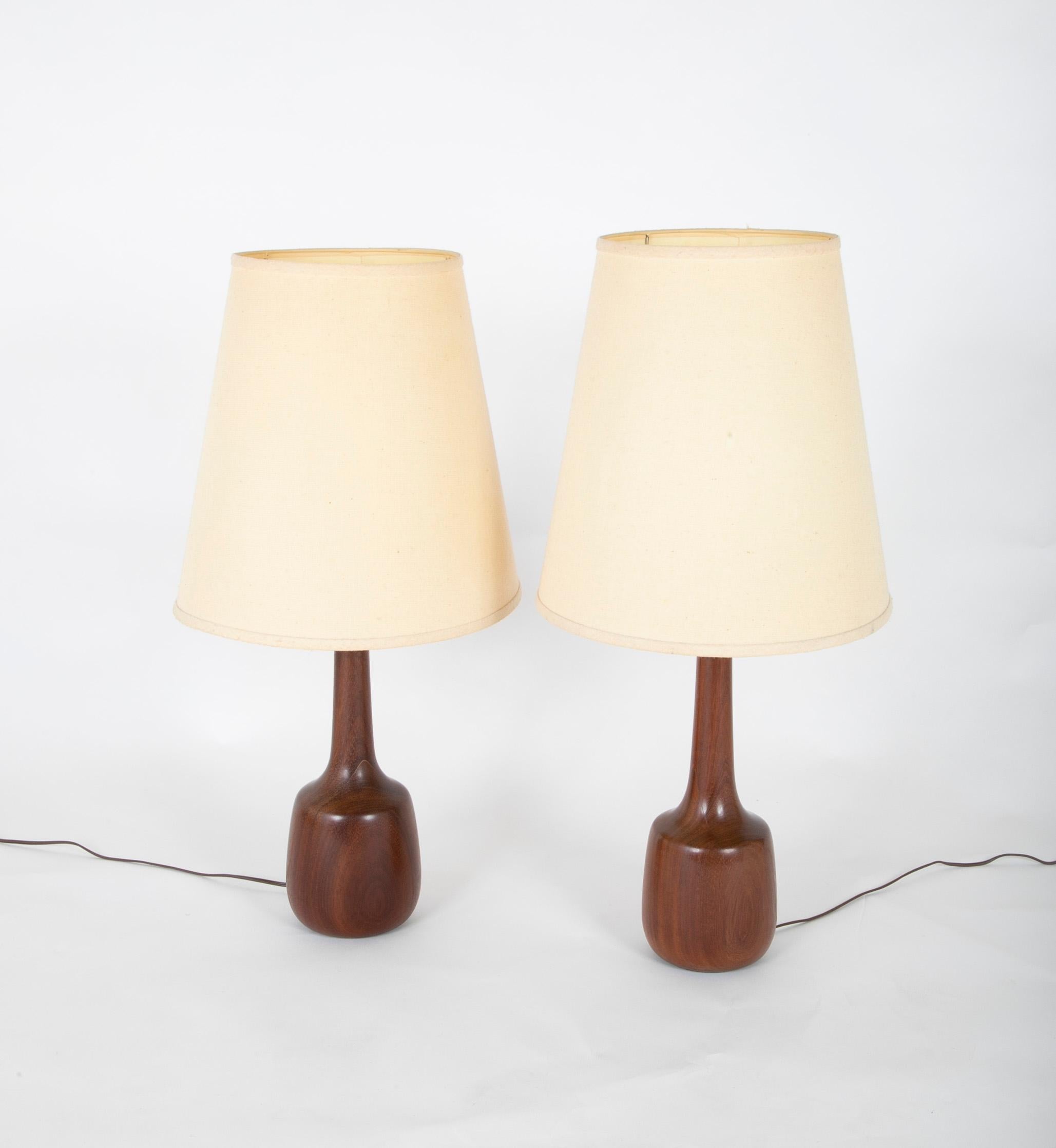 Mid-Century Modern Pair of Danish Solid Mahogany MCM Lamps