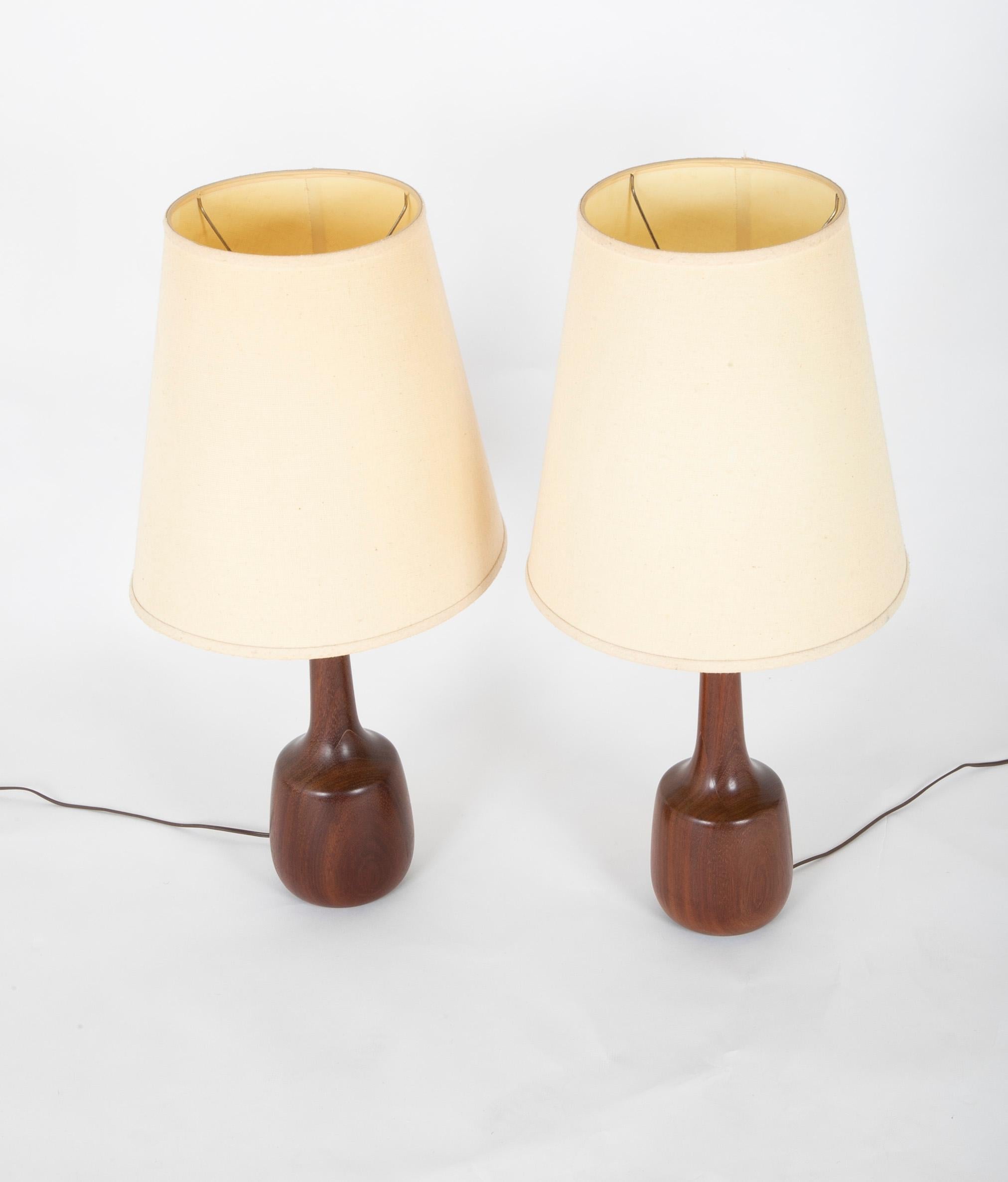 Pair of Danish Solid Mahogany MCM Lamps In Good Condition In Stamford, CT