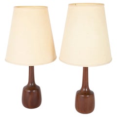 Pair of Danish Solid Mahogany MCM Lamps