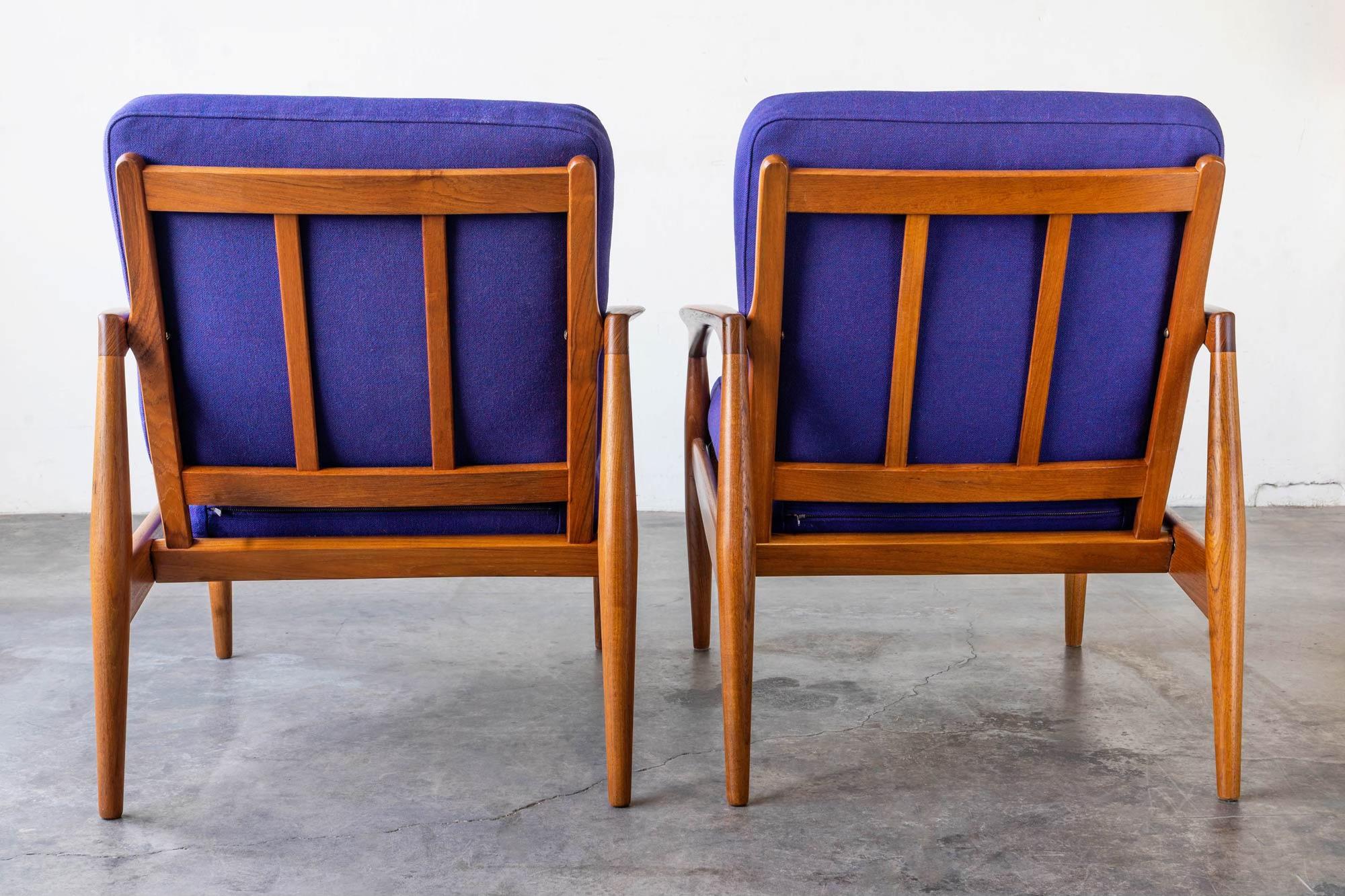 Wool A Pair of Danish Teak 'Paper Knife' Model 121 Lounge Chair by Kai Kristiansen For Sale