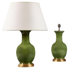 Pair of Dark Celadon Glaze Lamps