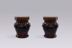 Pair of Dark Glazed Ceramic Stools