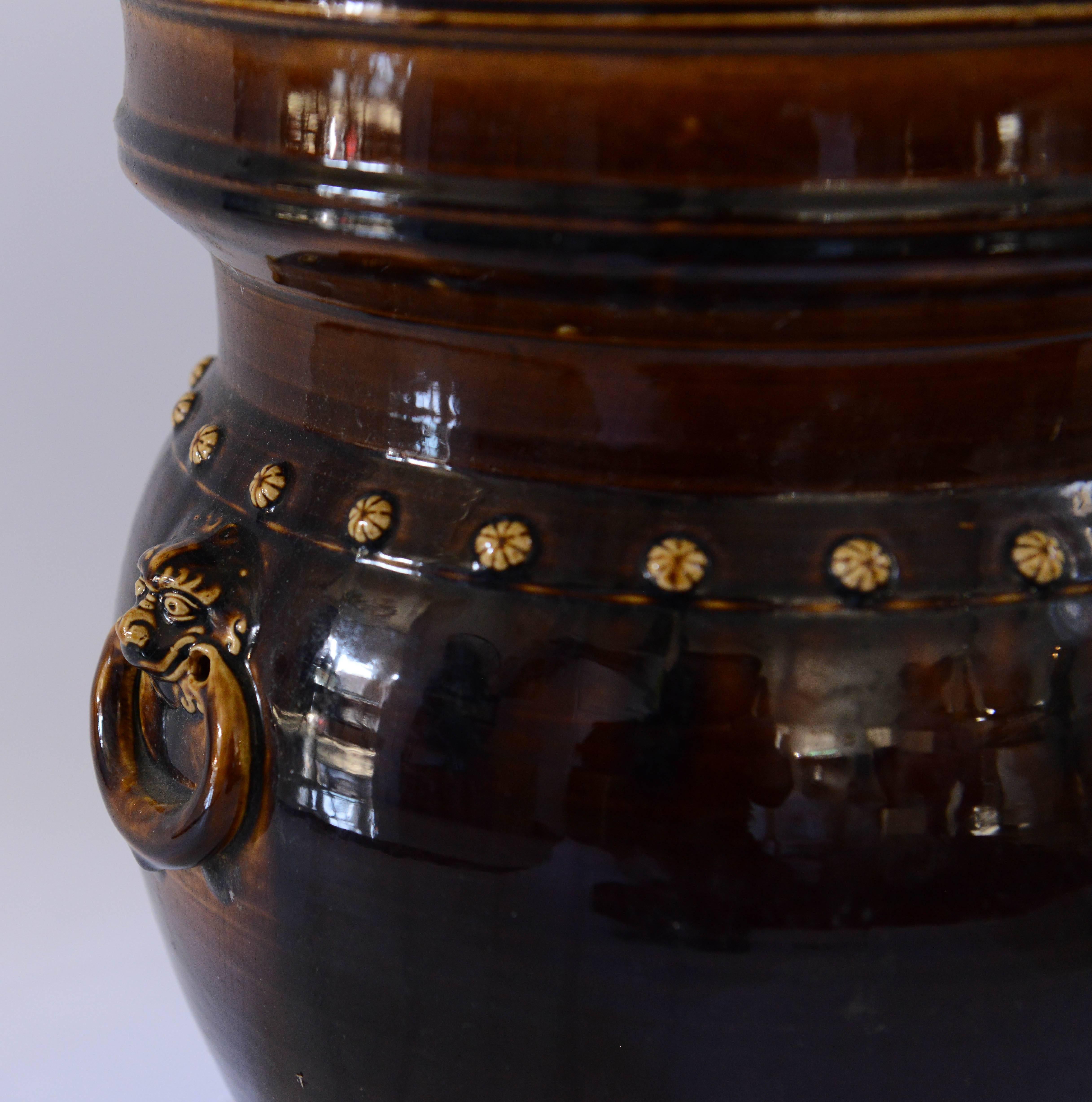 Pair of Dark Glazed Ceramic Stools In Excellent Condition For Sale In New York, NY