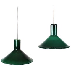 Pair of Dark Green P&T Glass Pendants by Michael Bang for Holmegaard