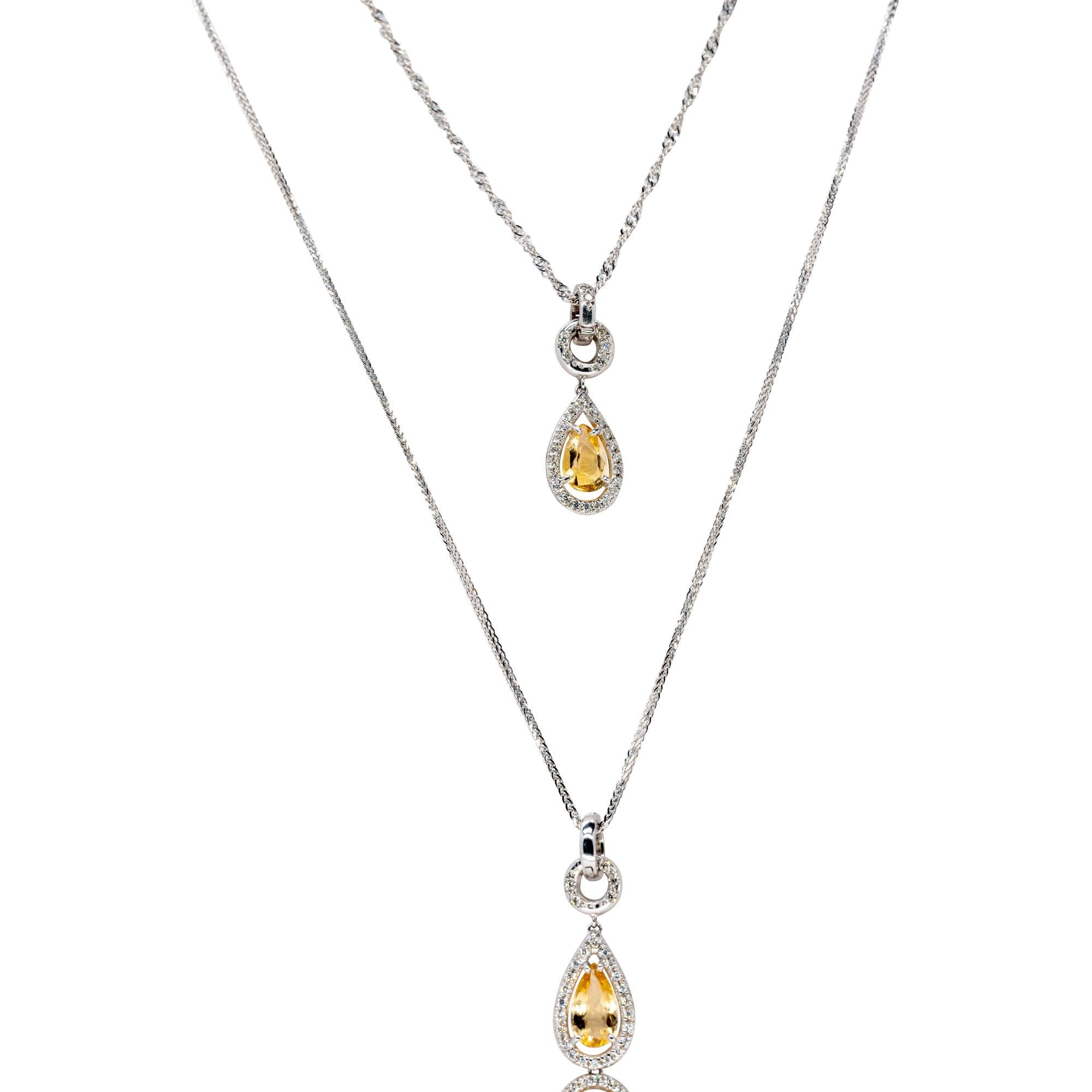 Women's Pair of d'Avossa Pendants in White Gold and Diamonds, with Imperial Topazes