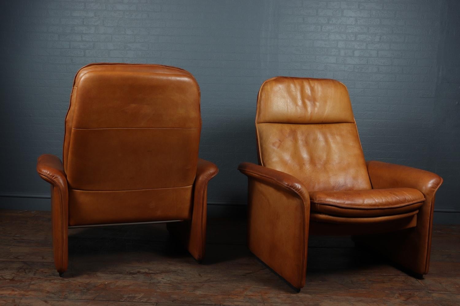 Pair of De Sede Reclining DS50 in Tan Neck Leather For Sale 5