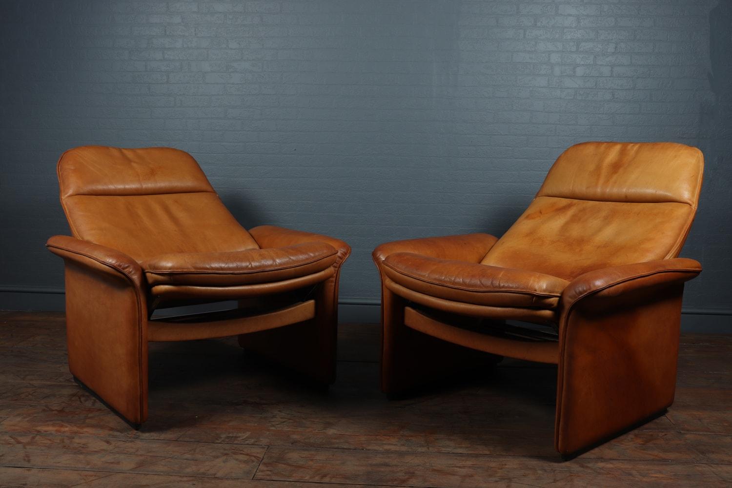 Pair of De Sede Reclining DS50 in Tan Neck Leather For Sale 6