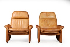 Pair of De Sede Reclining DS50 in Tan Neck Leather