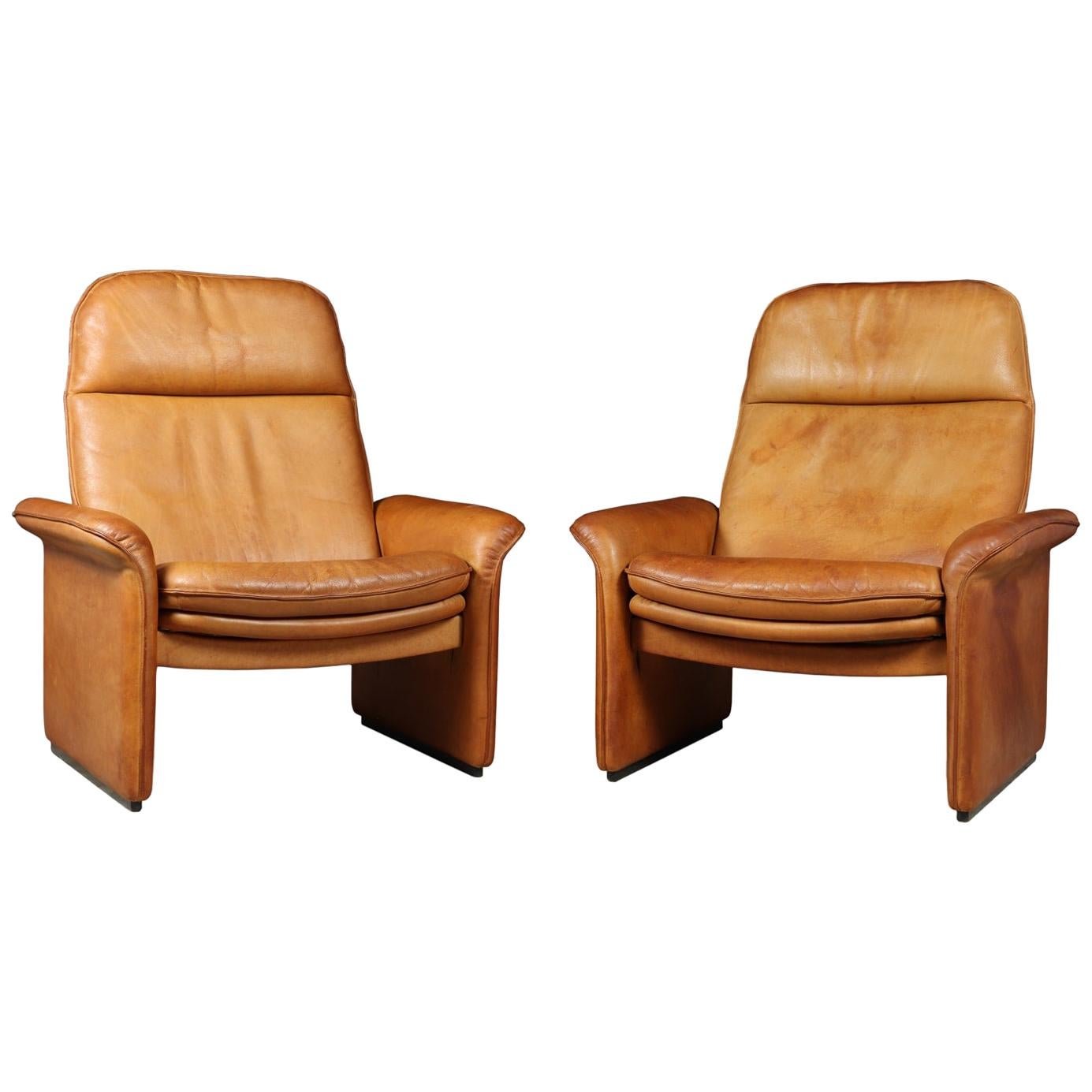 Pair of De Sede Reclining DS50 in Tan Neck Leather For Sale
