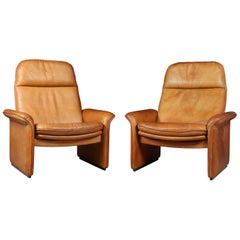 Pair of De Sede Reclining DS50 in Tan Neck Leather
