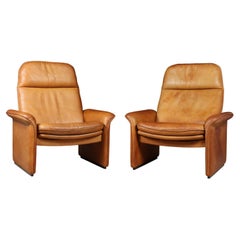 Pair of De Sede Reclining DS50 in Tan Neck Leather