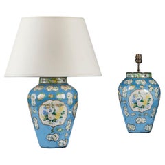 A Pair Of Decalcomania Vases As Lamps