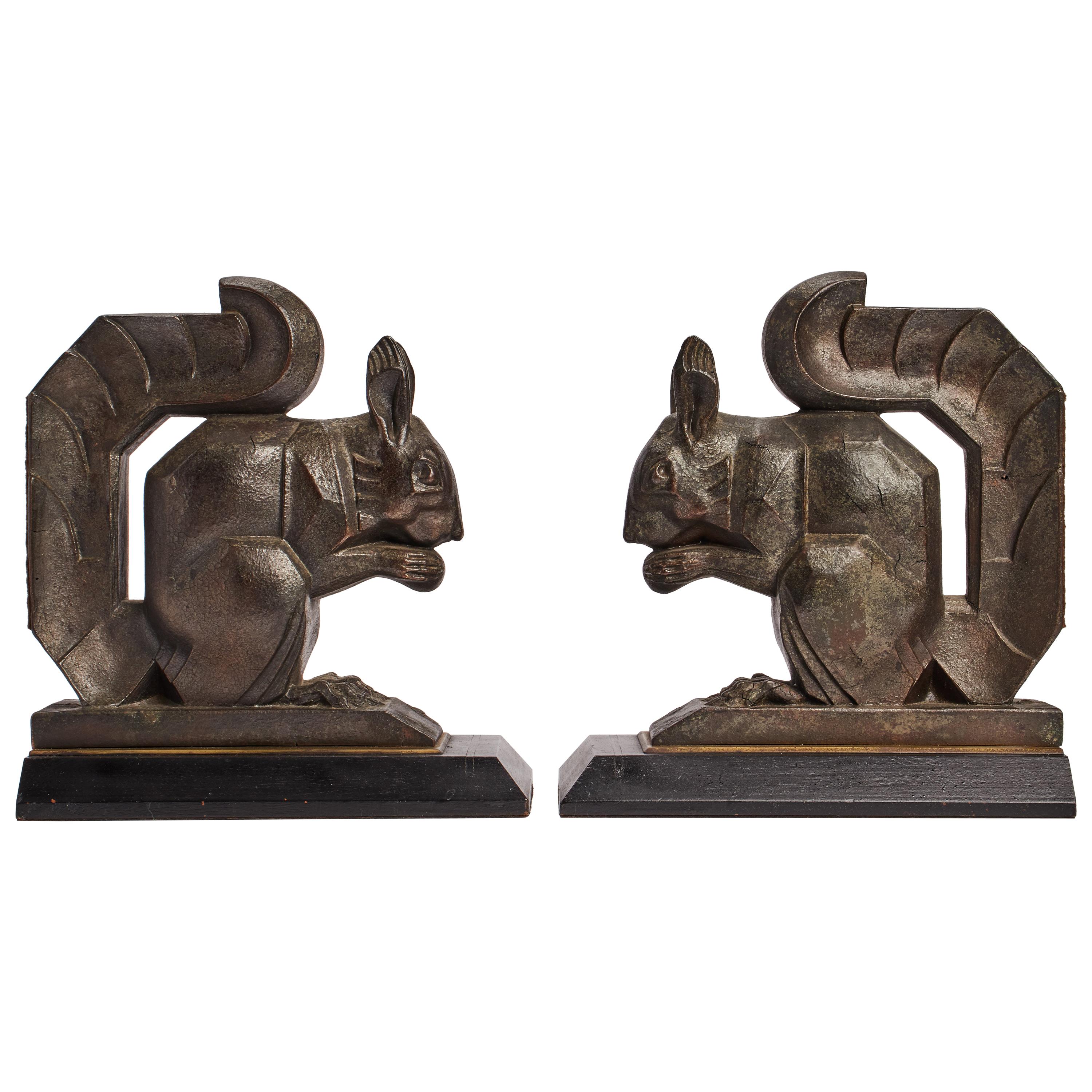 Pair of Deco Squirrel Bookends, France, 1930