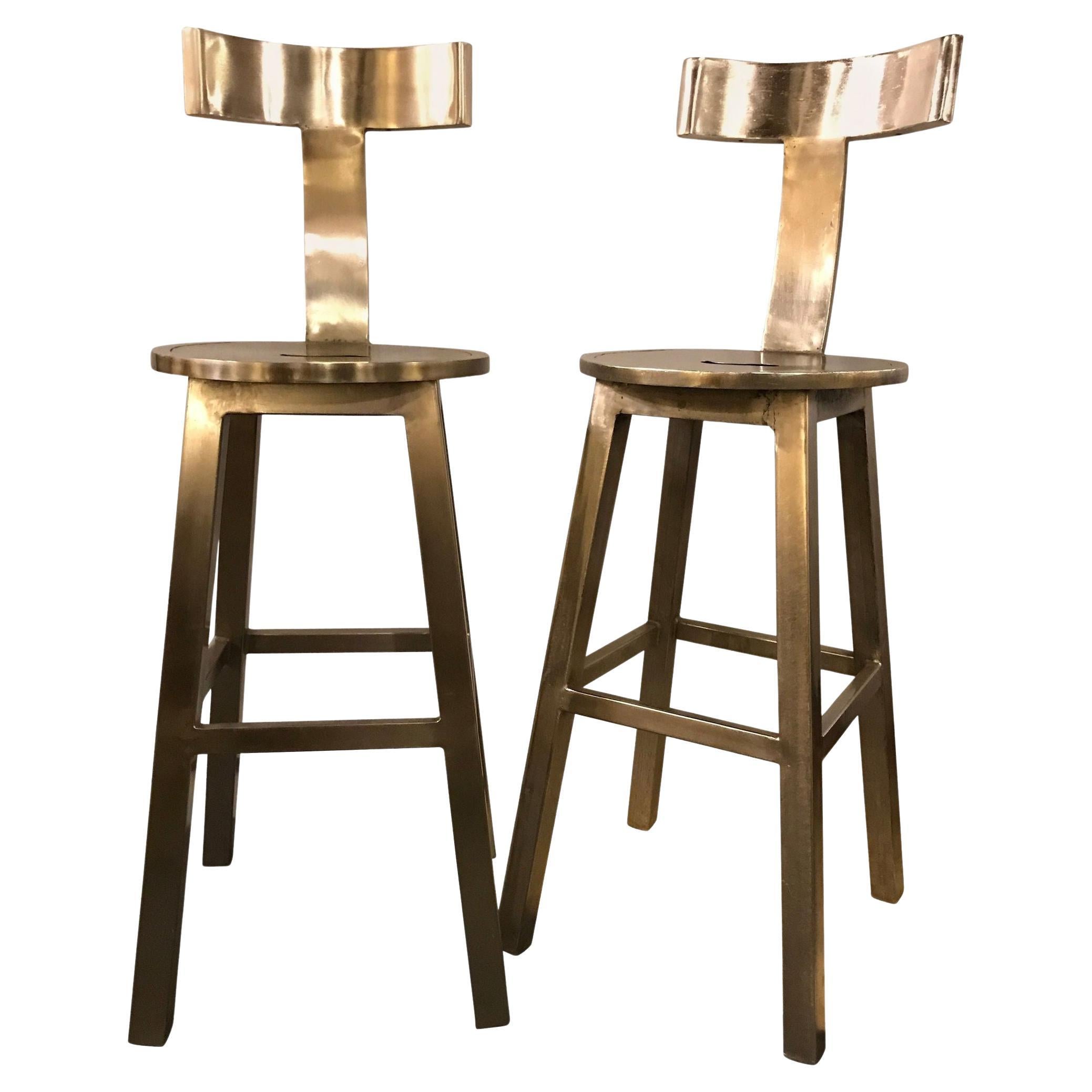 A Pair Of Deco Style Steel Bar Stool For Sale