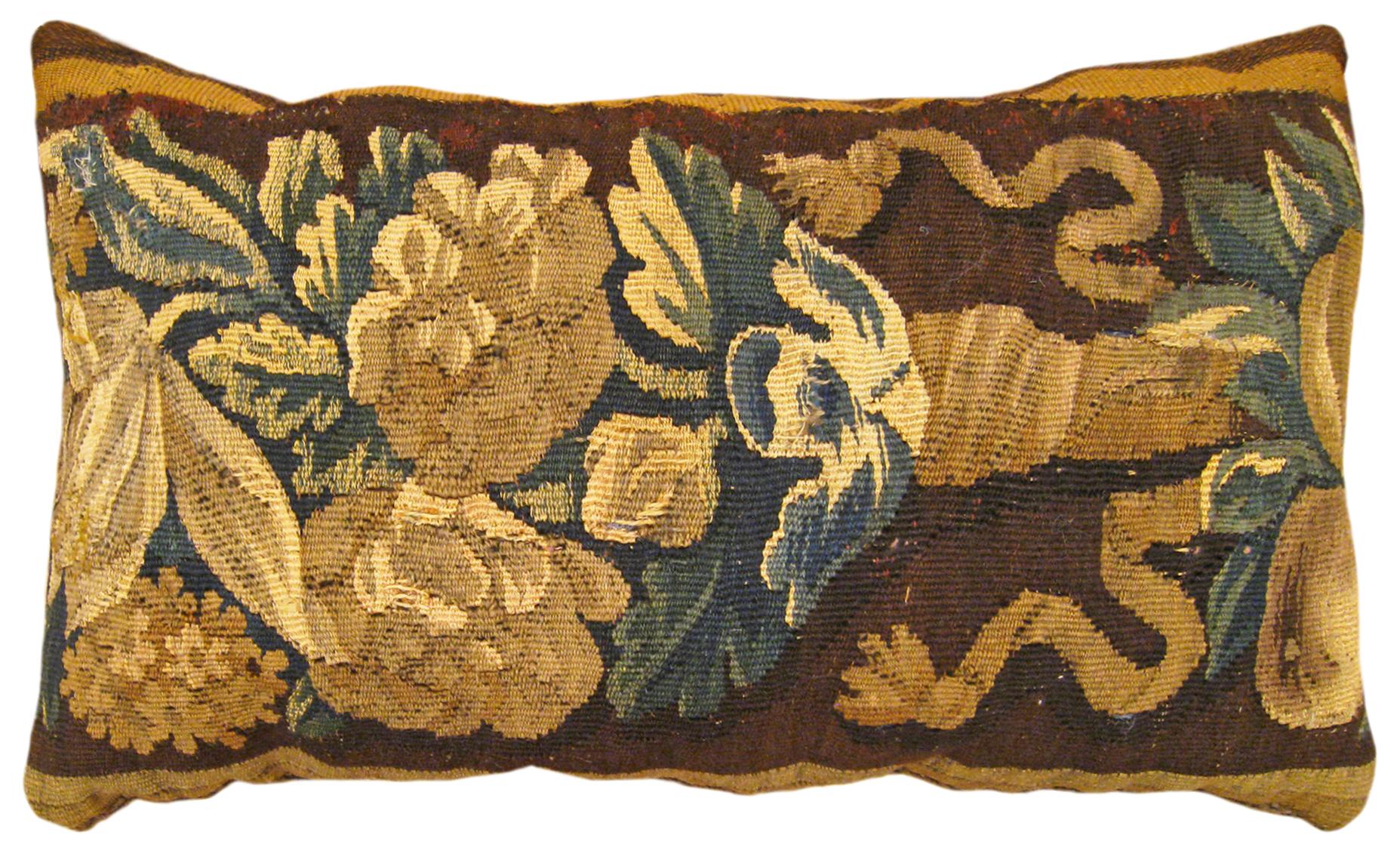 18th Century and Earlier Pair of Decorative Antique 18th Century Tapestry Pillows with Floral Elements For Sale
