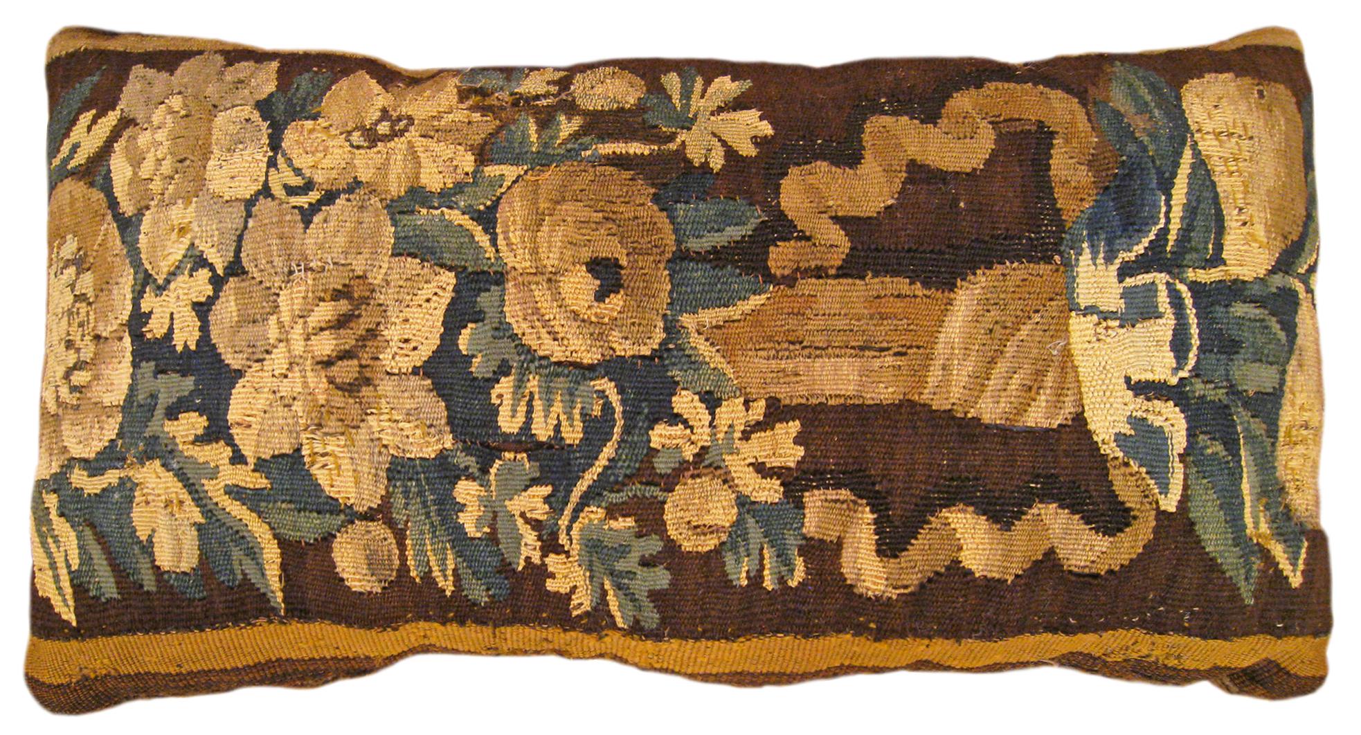 18th Century and Earlier A Pair of Decorative Antique 18th Century Tapestry Pillows with Floral Elements  For Sale