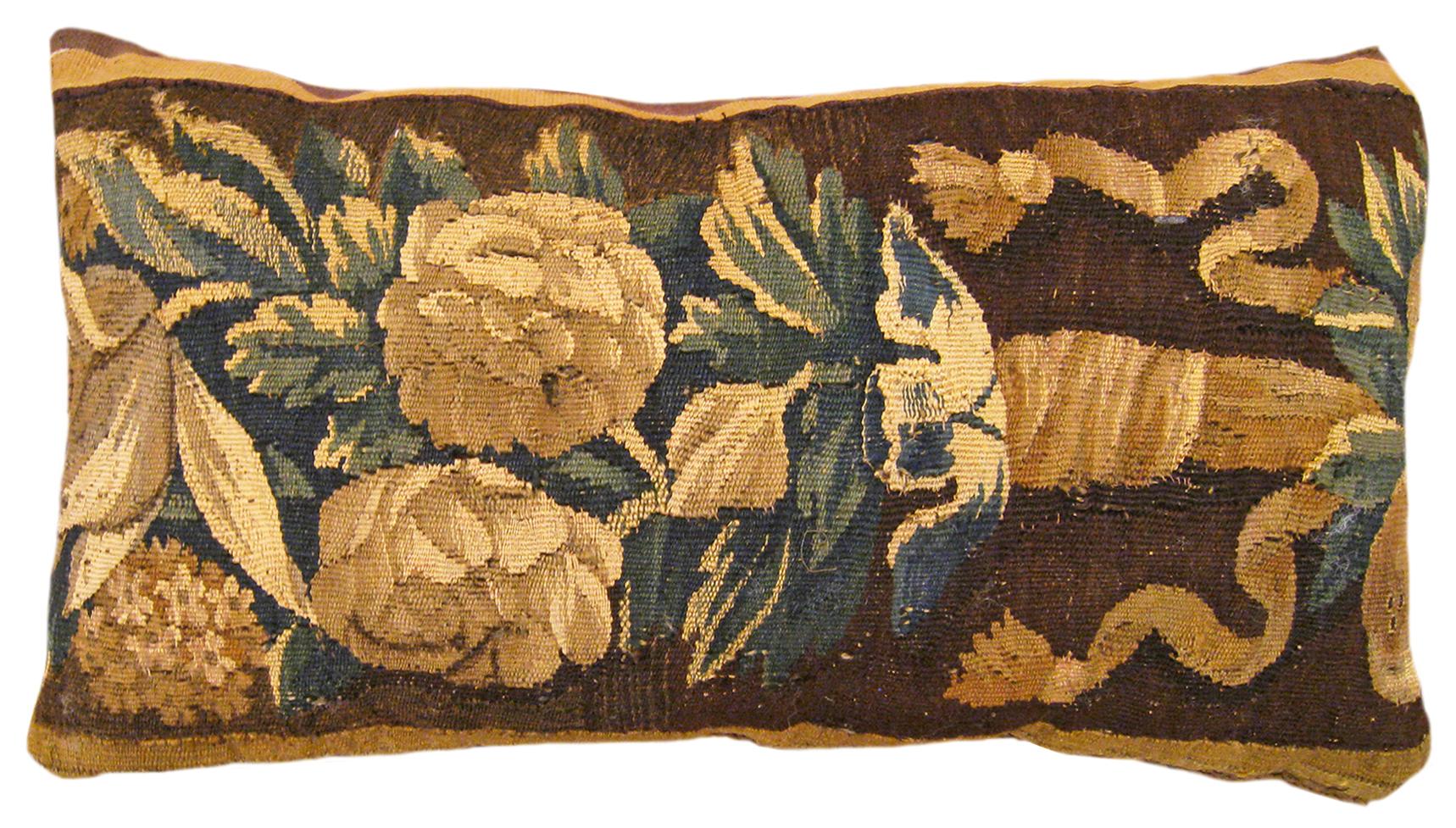 Pair of Decorative Antique 18th Century Tapestry Pillows with Floral Elements For Sale 2