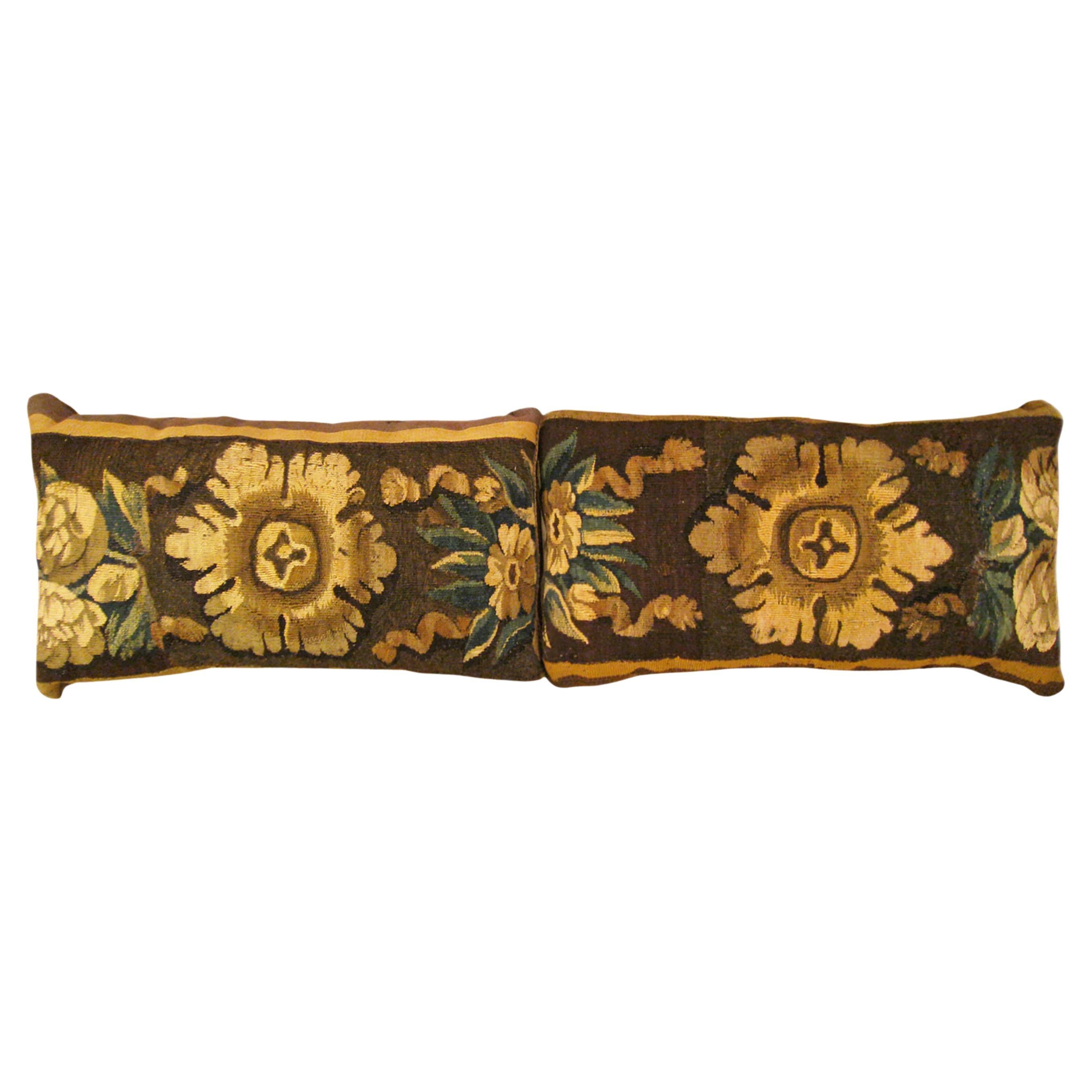 A Pair of Decorative Antique 18th Century Tapestry Pillows with Floral Elements 