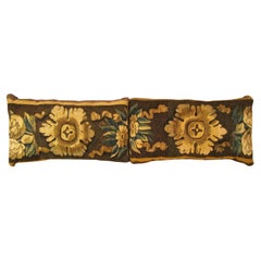 A Pair of Decorative Antique 18th Century Tapestry Pillows with Floral Elements 