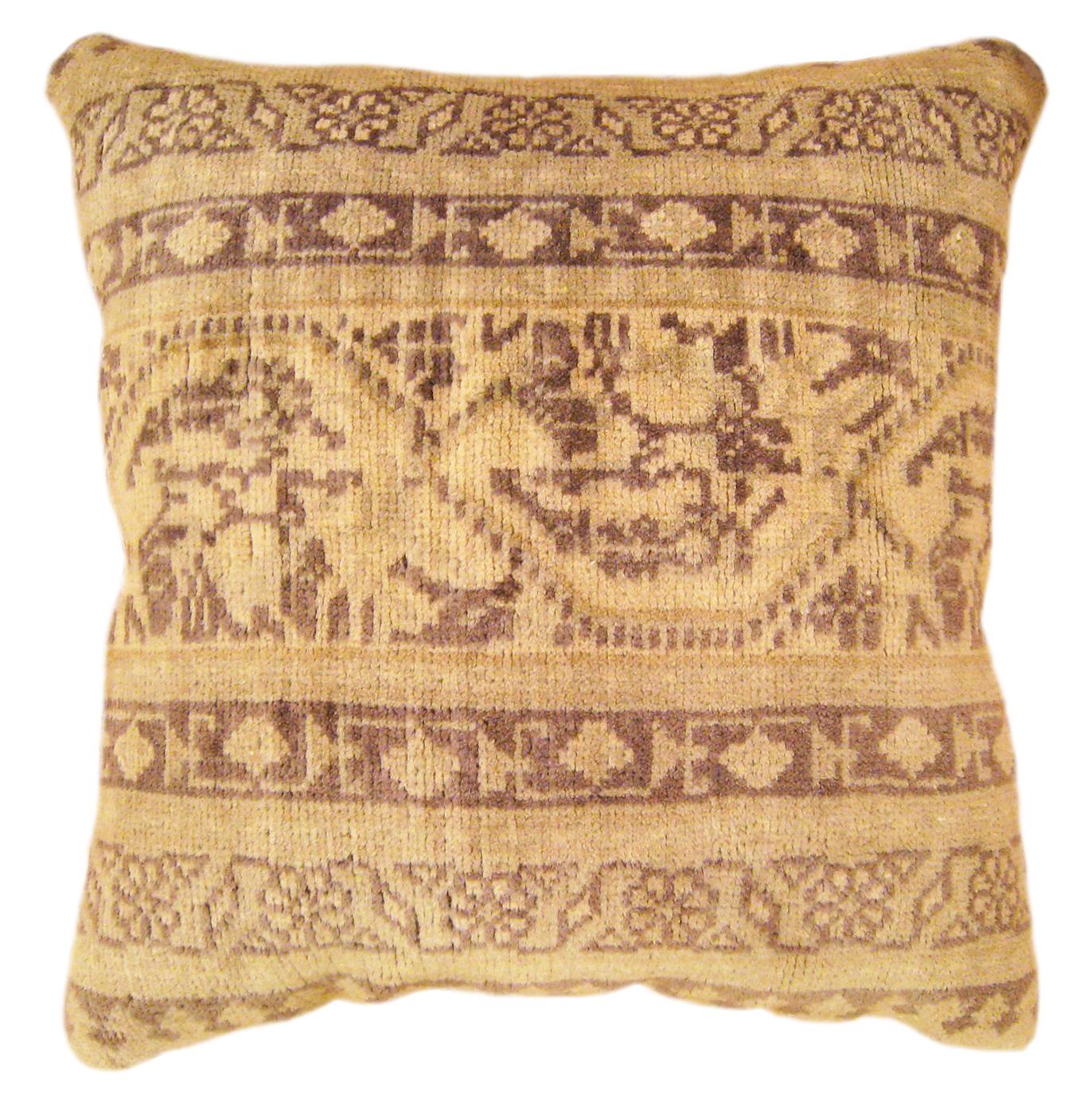 Pair of Decorative Antique Indian Agra Carpet Pillows with Geometric  For Sale 2