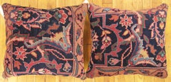 A Pair of Decorative Antique Indian Agra Rug Pillows with Floral Elements