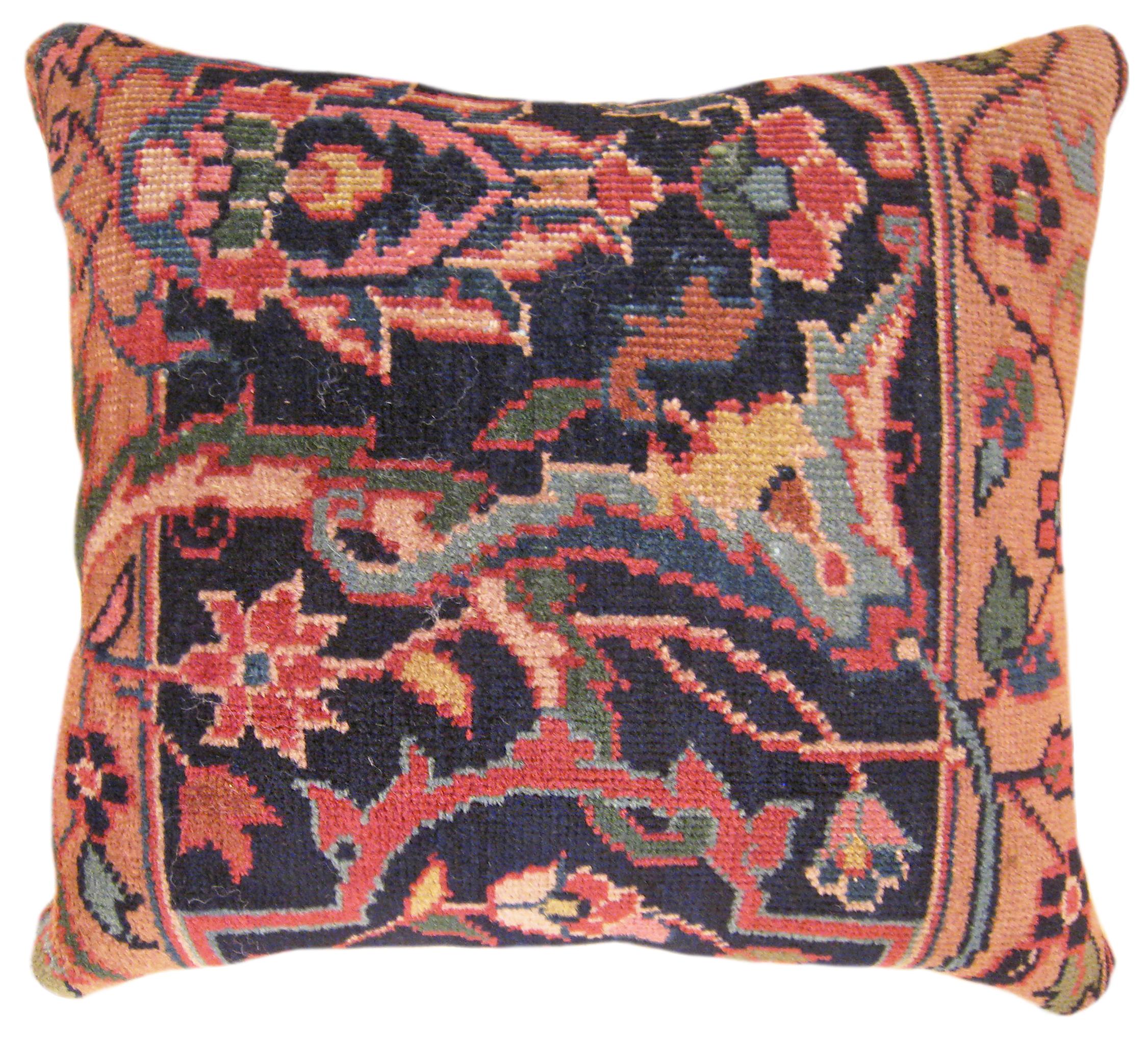 A Pair of Decorative Antique Indian Agra Rug Pillows with Floral Elements In Good Condition For Sale In New York, NY