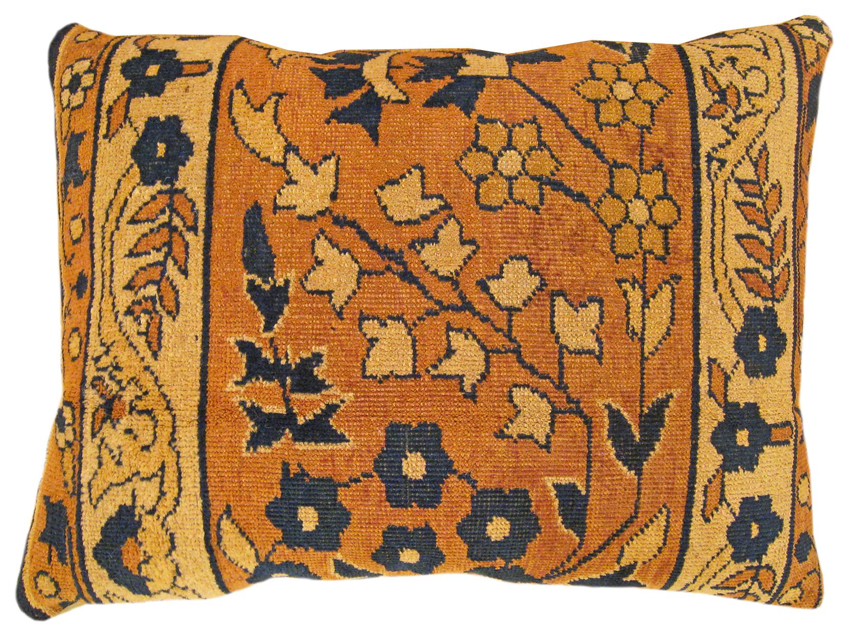 Early 20th Century Pair of Decorative Antique Indian Agra Rug Pillows with Floral Elements For Sale