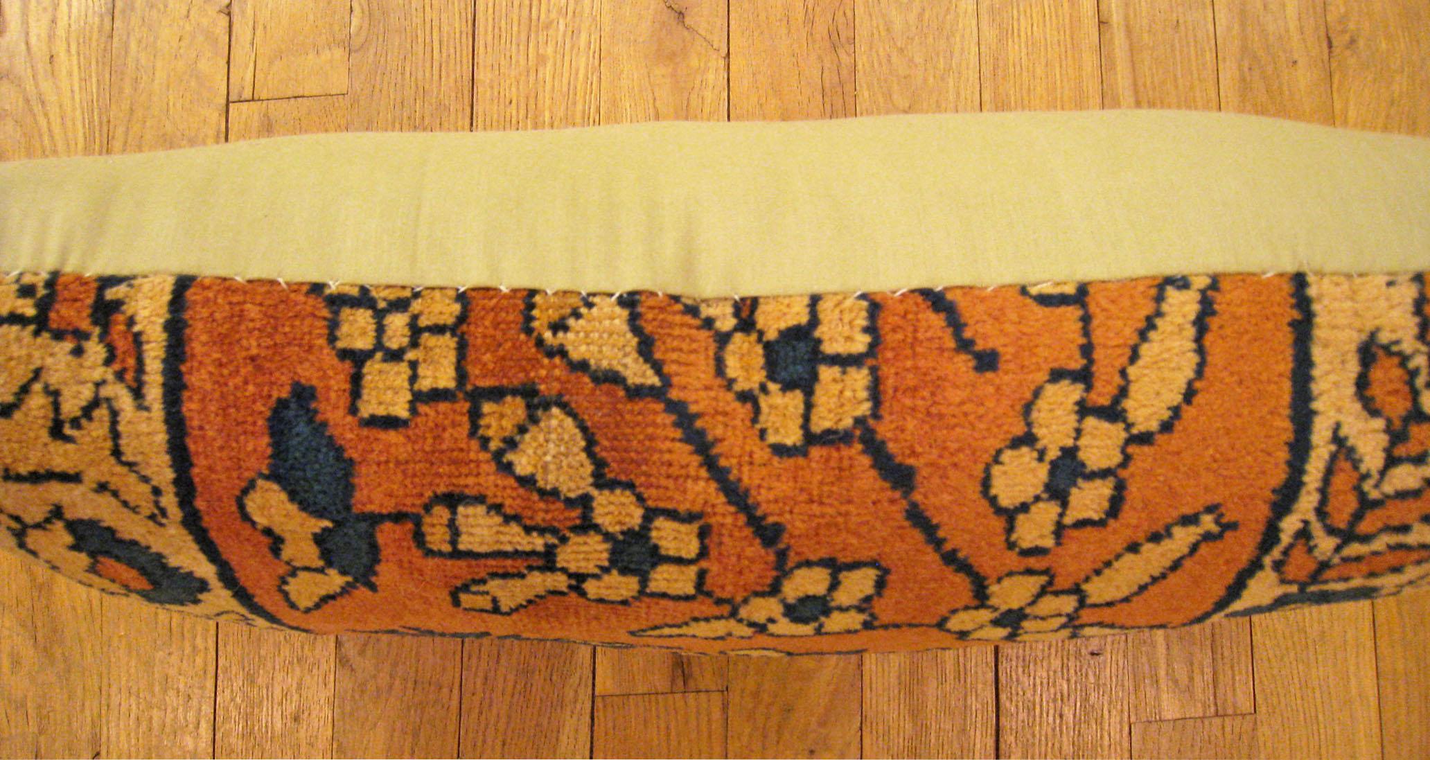 Pair of Decorative Antique Indian Agra Rug Pillows with Floral Elements For Sale 1