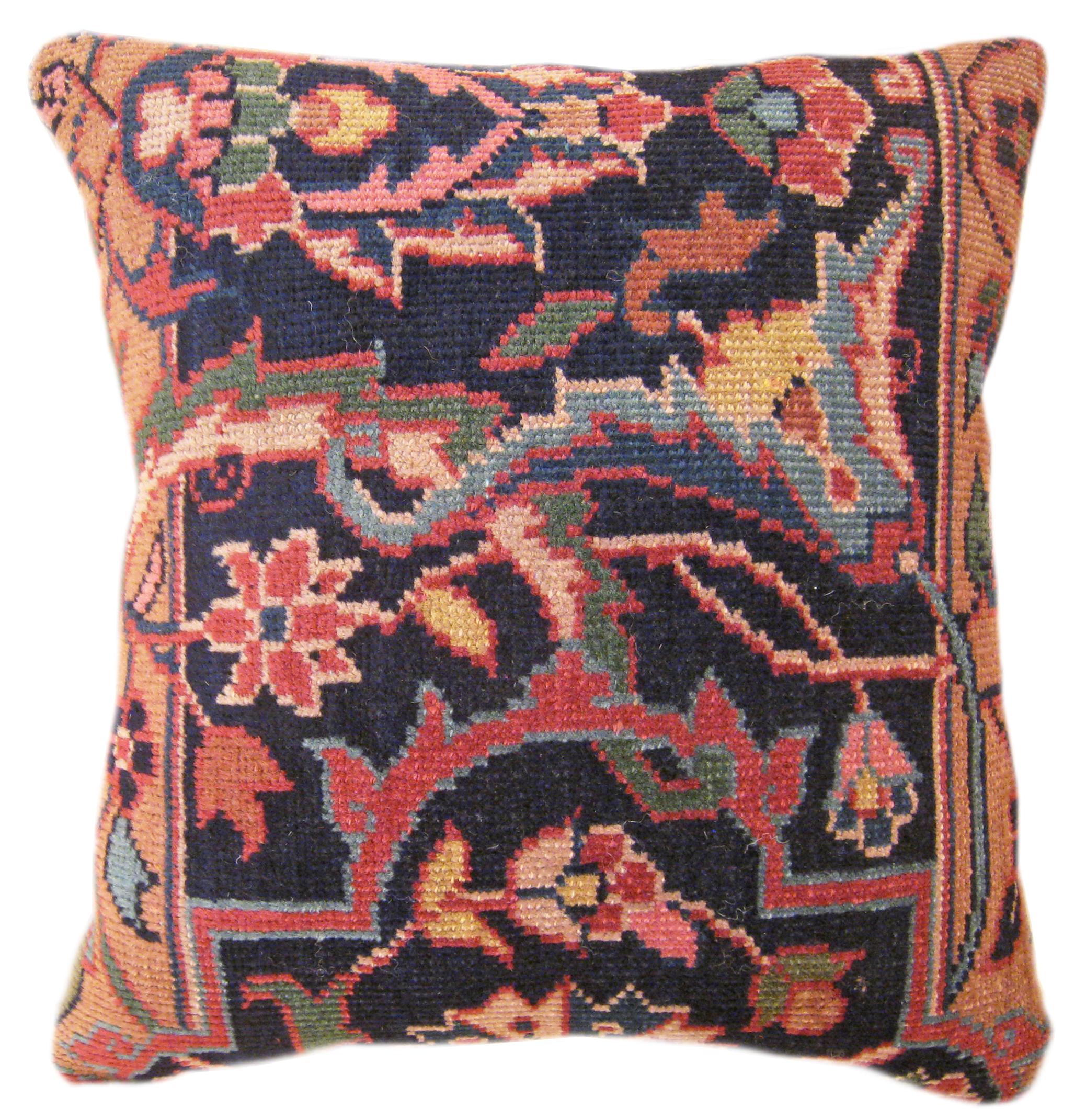 A Pair of Decorative Antique Indian Agra Rug Pillows with Floral Elements For Sale 1