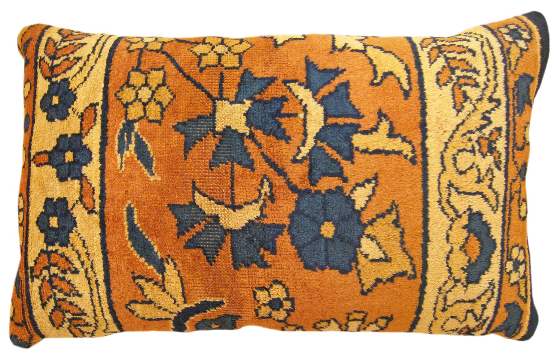 Pair of Decorative Antique Indian Agra Rug Pillows with Floral Elements For Sale 4