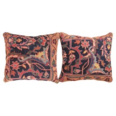 A Pair of Decorative Antique Indian Agra Rug Pillows with Floral Elements