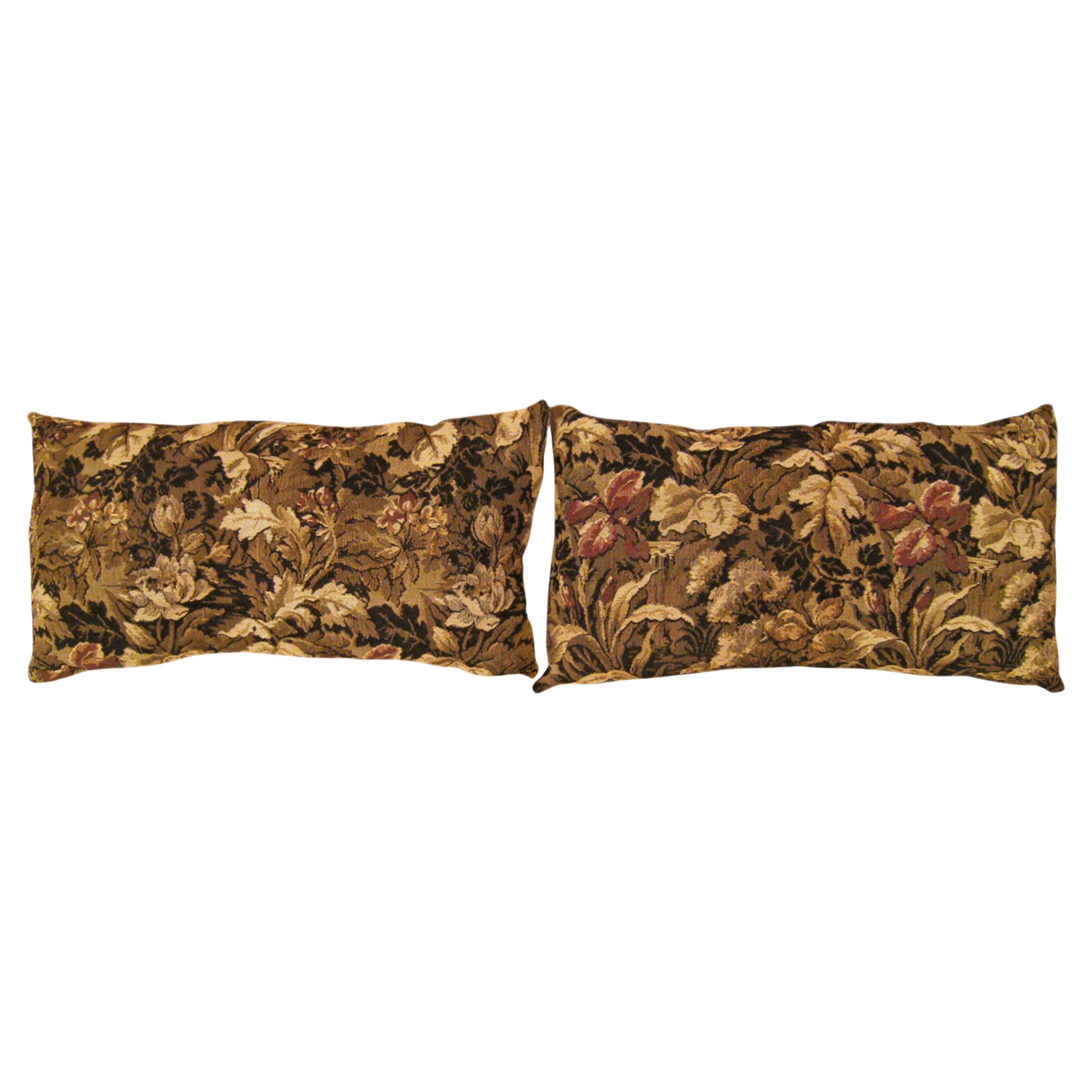 Pair of Decorative Antique Jacquard Tapestry Pillows with a Garden Design For Sale
