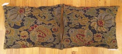Pair of Decorative Antique Jacquard Tapestry Pillows with Floral Elements