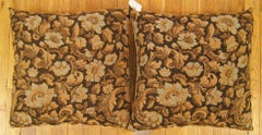 Pair of Decorative Antique Jacquard Tapestry Pillows with Floral Elements